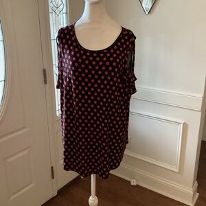 Cold Shoulder Polka Dot Blouse - Black and Red